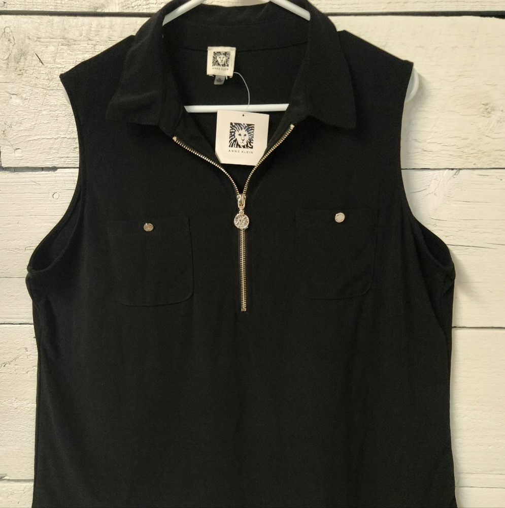 Anne Klein Black Sleeveless Zip-Up Top XL NWT